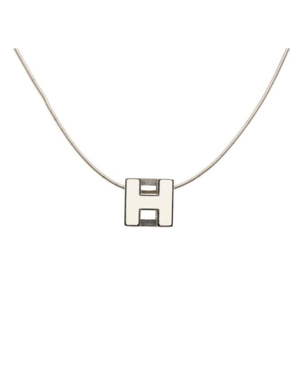 Hermes Cage D'h Cube Necklace Silver White Metal